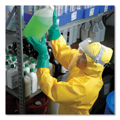 A70 Chemical Spray Protection Coveralls, Elastic Wrists, Ankles, Hood, Large, Yellow, 12/Carton