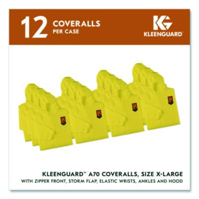A70 Chemical Spray Protection Coveralls, Elastic Wrists, Ankles, Hood, Xl, Yellow, 12/Carton