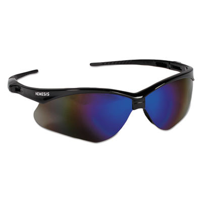 Nemesis Safety Glasses, Black Half Frame, Mirrored Blue Dual Lens