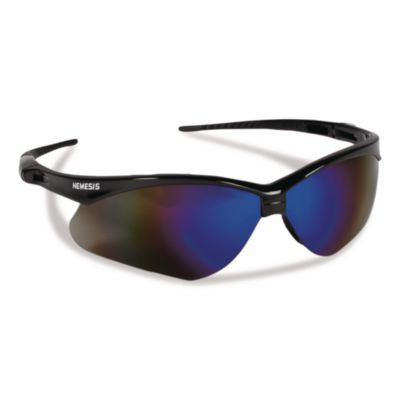 Nemesis Safety Glasses, Black Half Frame, Mirrored Blue Dual Lens