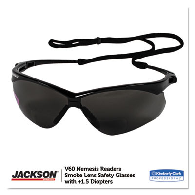 Nemesis Readers Safety Glasses, 1.5+ Diopter, Smoke Half Frame, Smoke Dual Lens