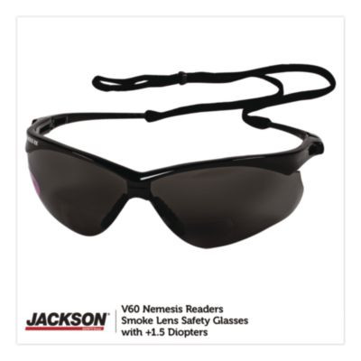 Nemesis Readers Safety Glasses, 1.5+ Diopter, Smoke Half Frame, Smoke Dual Lens