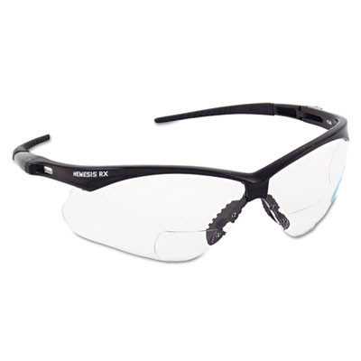 Nemesis Readers Safety Glasses, 1.0+ Diopter, Black Half Frame, Clear Dual Lens