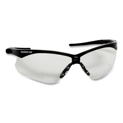 Nemesis Readers Safety Glasses, 3.0+ Diopter, Black Half Frame, Clear Dual Lens, 6/Box
