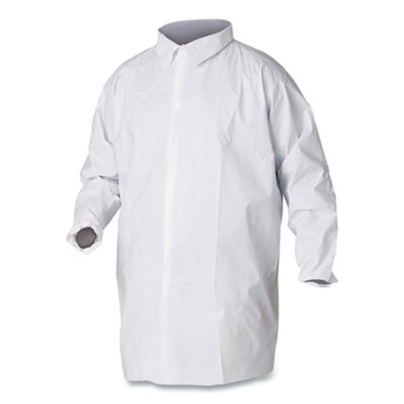 A20 Breathable Particle Protection Lab Coat, Hook And Loop Closure/Elastic Wrists/No Pockets, Large, White, 30/Carton