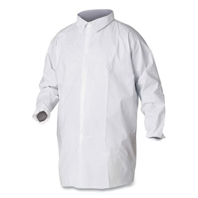 A20 Breathable Particle Protection Lab Coat, Hook And Loop Closure/Elastic Wrists/No Pockets, Large, White, 30/Carton