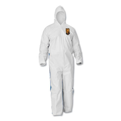 A40 Breathable Back Coveralls, Hooded, Elastic Wrist And Ankles, 5X-Large To 6X-Large Combo, White/Blue, 25/Carton
