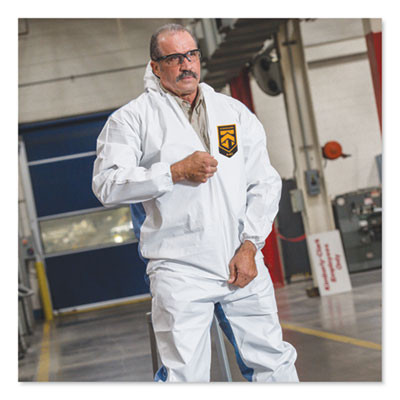 A40 Breathable Back Coveralls, Hooded, Elastic Wrist And Ankles, 5X-Large To 6X-Large Combo, White/Blue, 25/Carton