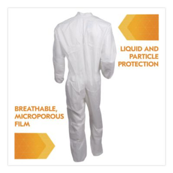 Kga35 Liquid And Particle Protection Coveralls, Elastic Wrist And Ankles, Large, White, 25/Carton