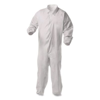 Kga35 Liquid And Particle Protection Coveralls, Elastic Wrist And Ankles, Large, White, 25/Carton