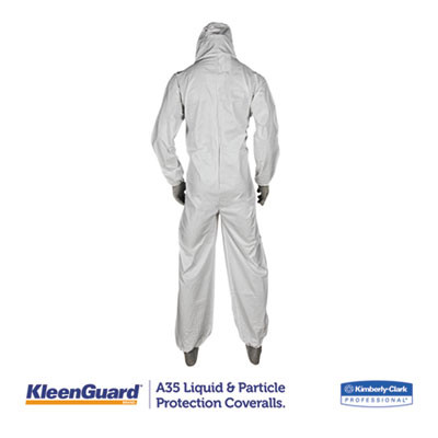 A35 Liquid And Particle Protection Coveralls, Zipper Front, Hooded, Elastic Wrists And Ankles, Large, White, 25/Carton