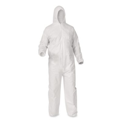 A35 Liquid And Particle Protection Coveralls, Zipper Front, Hooded, Elastic Wrists And Ankles, 3X-Large, White, 25/Carton