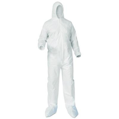 A35 Liquid And Particle Protection Coveralls, Zipper Front, Hood/Boots, Elastic Wrists/Ankles, Small, White, 25/Carton