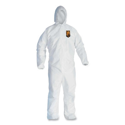 A45 Liquid/Particle Protection Surface Prep/Paint Coverall, Zipper Front, Elastic Wrist/Ankles/Hood, Xl, White, 25/Carton