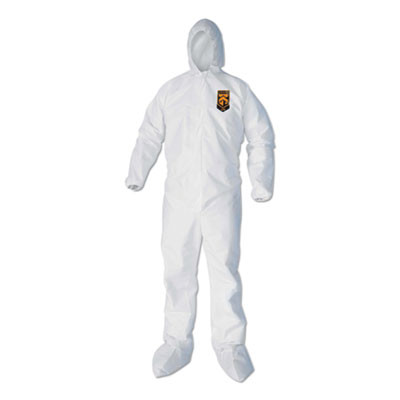 A45 Prep And Paint Coveralls, Zipper Front, Hood And Boots, Elastic Wrists And Ankles, White, 3X-Large, 25/Carton