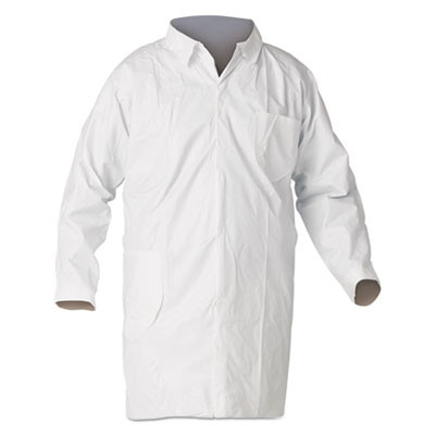 A40 Liquid And Particle Protection Lab Coats With Pocket, Microporous Film Laminate, Large, White, 30/Carton