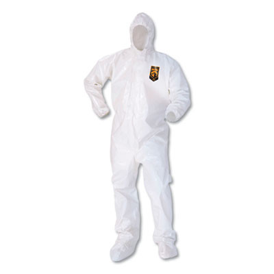 A80 Coveralls With Head/Foot Covering, Zipper Front With Storm Flap,  Saranex 23-P/Cloth, 4X-Large, White, 10/Carton