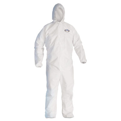 A30 Elastic-Back And Cuff Hooded Coveralls, 1" Flap, Large, White, 25/Carton