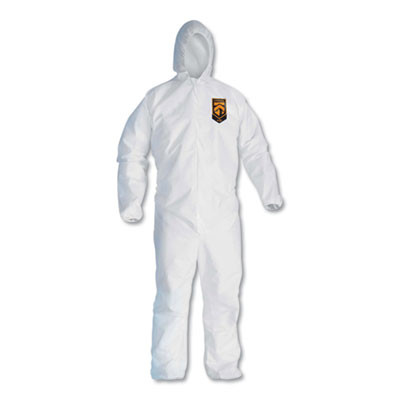 A30 Elastic-Back And Cuff Hooded Coveralls, 1" Flap, 2X-Large, White, 25/Carton