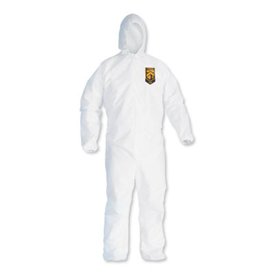 A30 Elastic-Back And Cuff Hooded Coveralls, 1" Flap, 3X-Large, White, 21/Carton