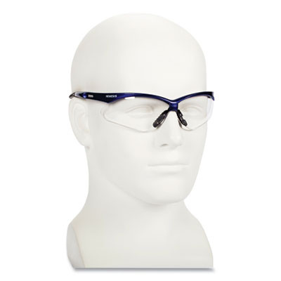 Nemesis Safety Glasses, Metallic Blue Half Frame, Clear Dual Lens, 12/Box