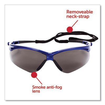 Nemesis Safety Glasses, Metallic Blue Half Frame, Smoke Dual Lens, 12/Box