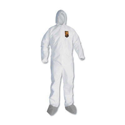 A45 Liquid And Particle Protection Surface Prep/Paint Coveralls, Hood, Elastic Wrist/Ankles, Boots, Medium, White, 25/Carton