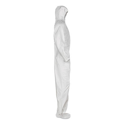 A20 Breathable Particle Protection Coveralls, Elastic Back, Hood And Boots, 4X-Large, White, 20/Carton