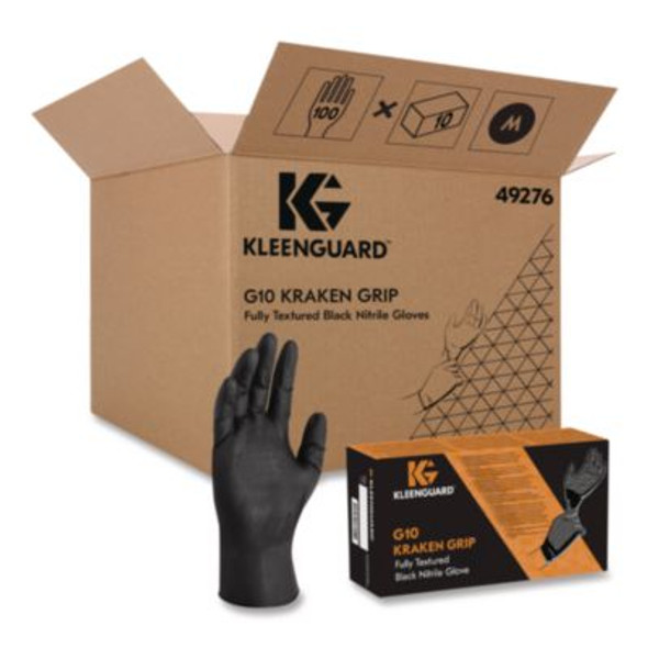 G10 Kraken Grip Nitrile Gloves, Powder-Free, Medium, 6 Mil Thick, 9.5" Long, Black, 100/Box, 10 Boxes/Carton