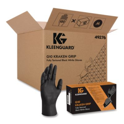 G10 Kraken Grip Nitrile Gloves, Powder-Free, Medium, 6 Mil Thick, 9.5" Long, Black, 100/Box, 10 Boxes/Carton