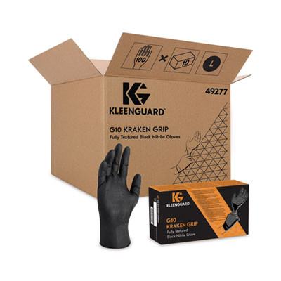 G10 Kraken Grip Nitrile Gloves, Powder-Free, Large, 6 Mil Thick, 9.5" Long, Black, 100/Box, 10 Boxes/Carton