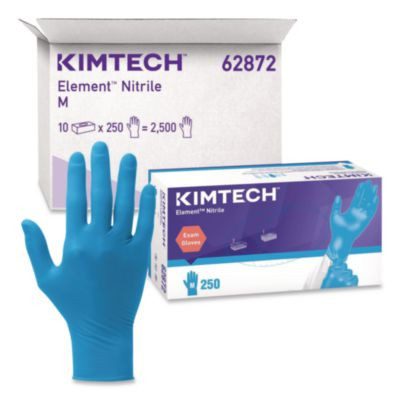 Element Nitrile Exam Gloves, Powder-Free, Aql 1.5, Medium, 3.2 Mil Thick, 9.3" Long, Blue, 250/Box, 10 Boxes/Carton