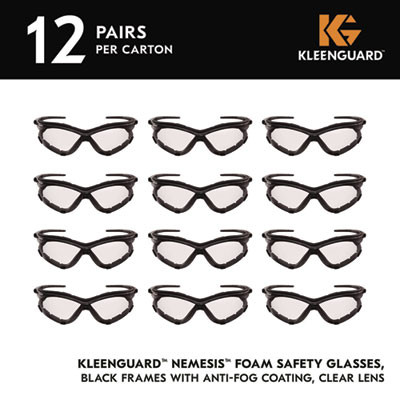 V30 Nemesis Foam Safety Glasses, Black Half Frame, Clear Dual Lens, 12/Carton