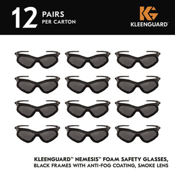 V30 Nemesis Foam Safety Glasses, Black Nylon Frame, Smoke Polycarbonate Lens, 12/Carton