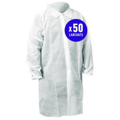 Kga10 Standard Weight Lab Coat For Non-Hazardous Particulate Protection, Large, White, 50/Carton