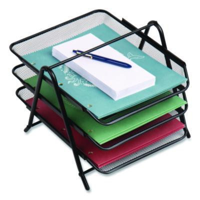 Tiered Metal Mesh Desk Tray Organizer, 3-Tier, Letter Size, 11.5 x 13.75 x 10, Black