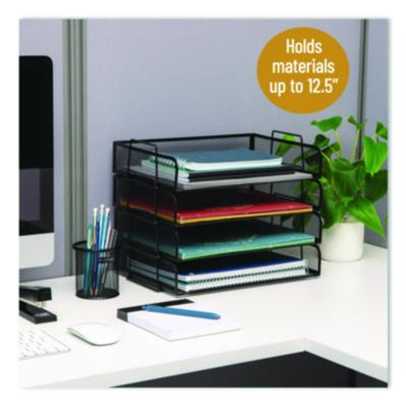 Stackable Paper Desk Tray Organizer, Letter Size, 9.75 x 14 x 3.25, Black, 4/Pack