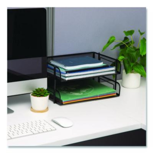 Stackable Paper Desk Tray Organizer, Letter Size, 10 x 13.5 x 2.5, Black, 2/Pack