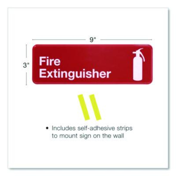Fire Extinguisher Wall Sign, 9" x 3", Red Face, White Graphics, 3/Pack