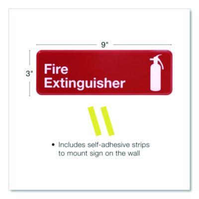Fire Extinguisher Wall Sign, 9" x 3", Red Face, White Graphics, 3/Pack