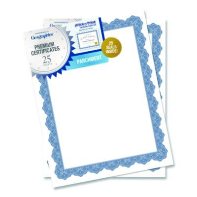 Award Certificates, 8.5 x 11, White With Braided Blue Border, 25/Pack
