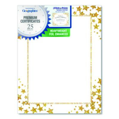 Award Certificates, 8.5 x 11, White With Gold/White Star Border, 25/Pack