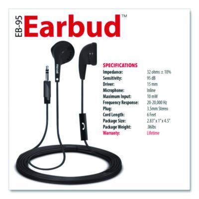 Eb95 Wired Earbuds With Mic, Black