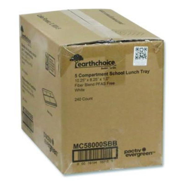 Compostable Fiber Blend School Lunch Tray, 10 x 8 x 1, White, 240/Carton