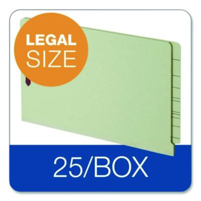 Colored Pressboard End Tab Fastener Folders, Straight Tab, Expands 2", 2 Fasteners, Legal Size, Light Green, 25/Box