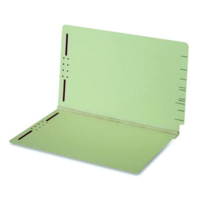 Colored Pressboard End Tab Fastener Folders, Straight Tab, Expands 2", 2 Fasteners, Legal Size, Light Green, 25/Box