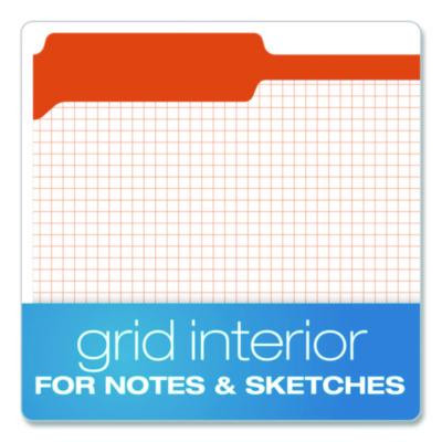 Colored File Folders With Grid-Ruled Interiors, 1/3-Cut: Assorted Positions, Legal Size, Bright Orange/White, 100/Box