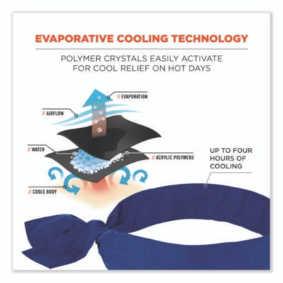 Chill-Its 6700 Cooling Bandana Polymer Tie Headband, One Size Fits Most, Solid Blue