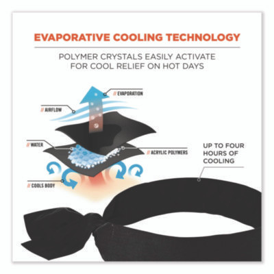 Chill-Its 6700 Cooling Bandana Polymer Tie Headband, One Size Fits Most, Black