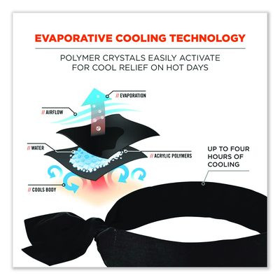 Chill-Its 6700 Cooling Bandana Polymer Tie Headband, One Size Fits Most, Black